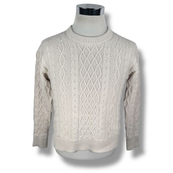 J.Crew Fisherman Sweater Women’s Small Ivory Cotton Cable knitted Crew Neck - Picture 1 of 9